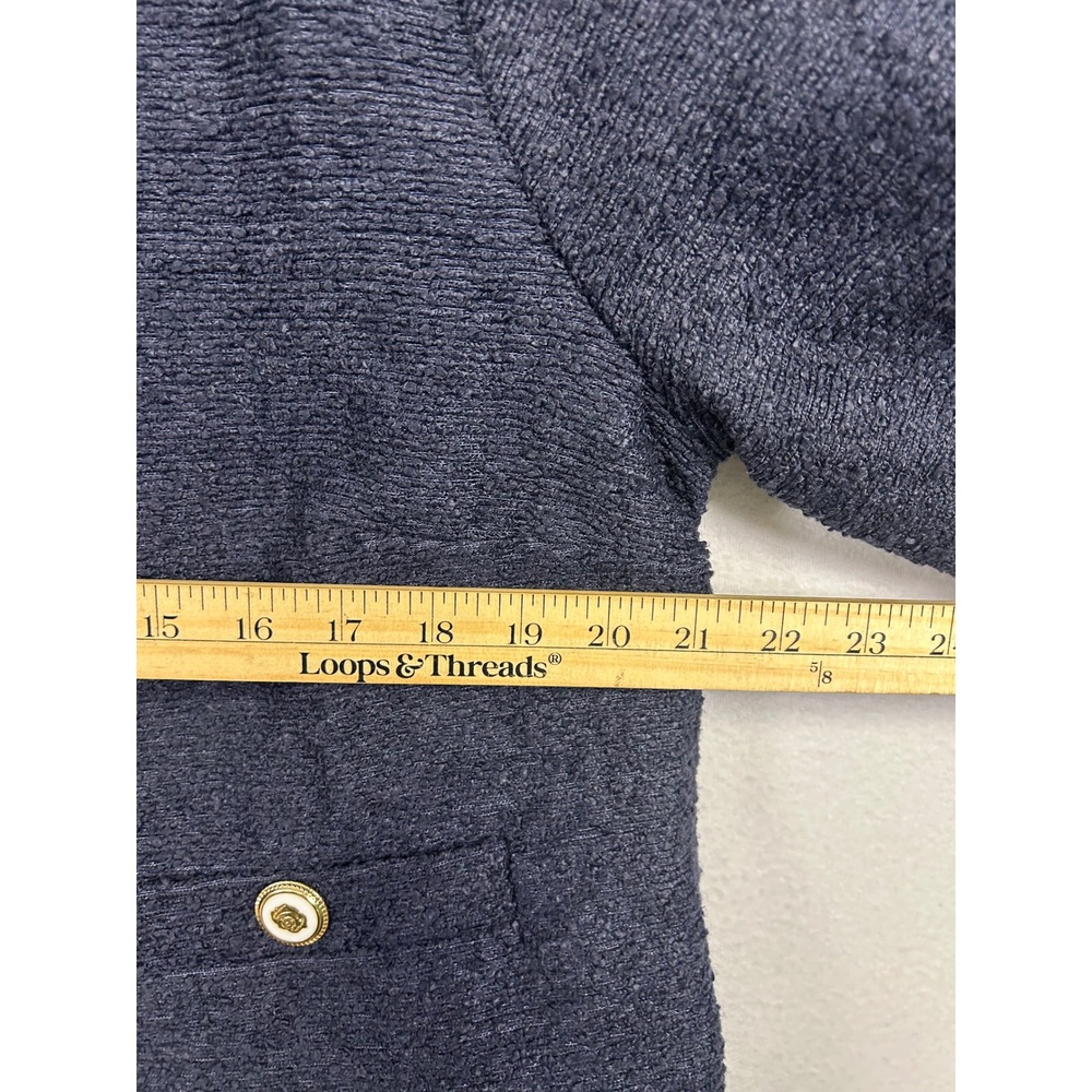 Old Money Free Assembly Womens L Navy Boucle Crew Neck Gold Button Crop Jacket - Picture 6 of 12